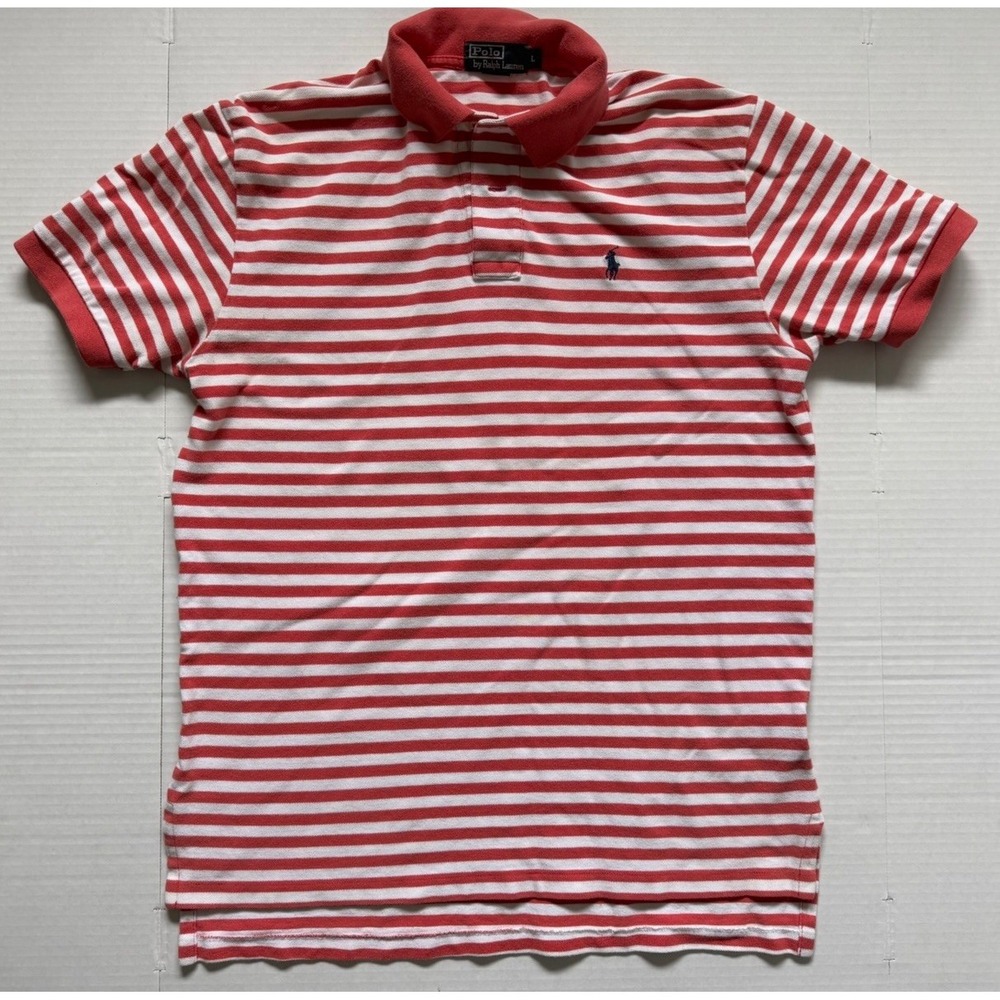 polo ralph lauren polo shirt Striped Pink Men's Large Short Sleeve Pony